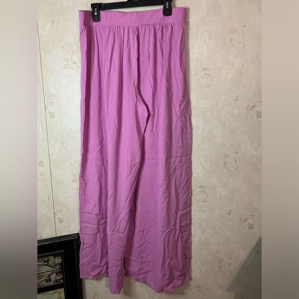 Wide leg plus size pink linen pants